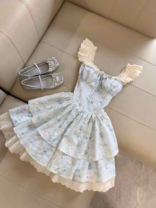 Floral Princess Puffy  Dress  Short Sweet Birthday Dress L22