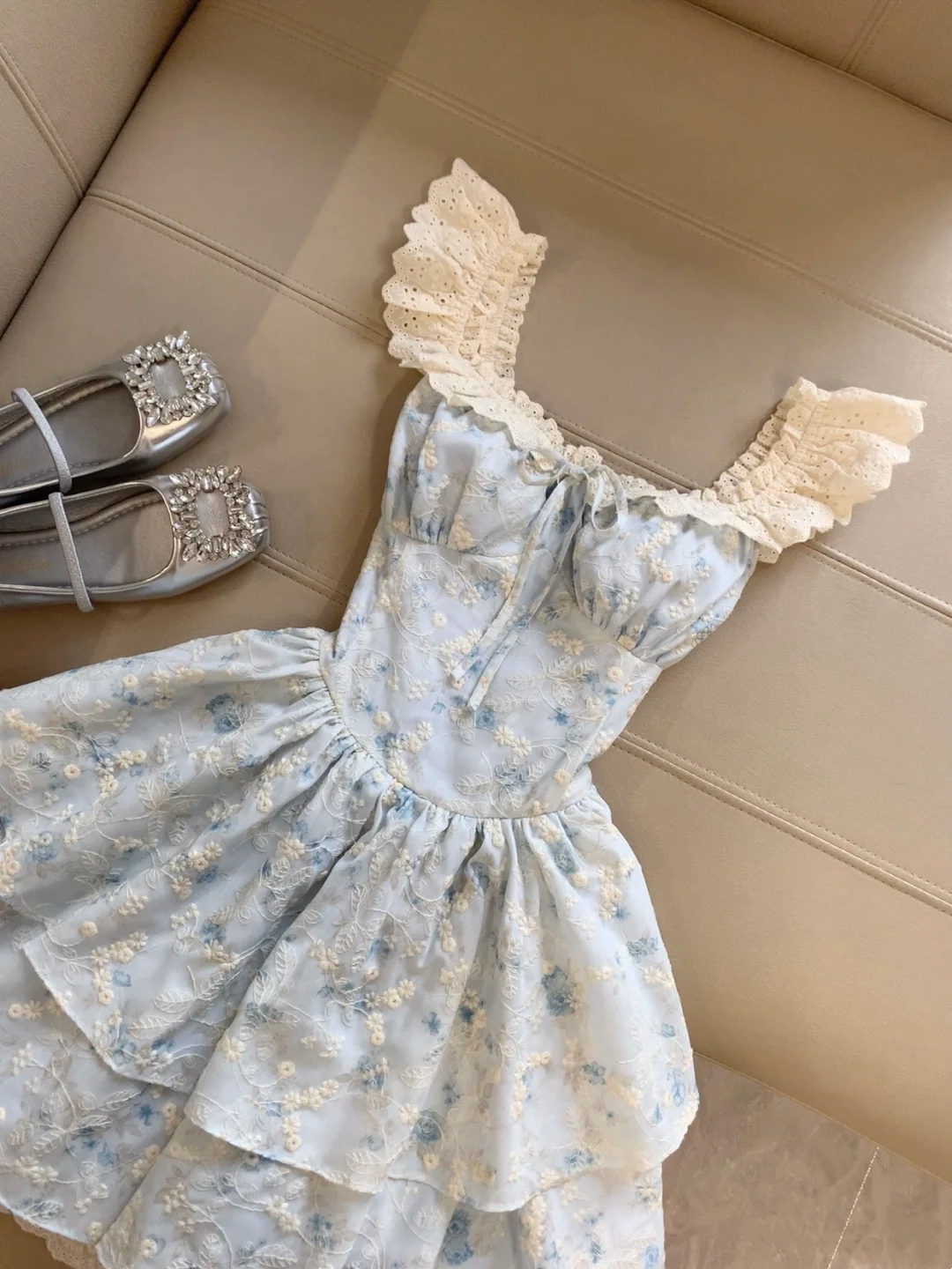 Floral Princess Puffy  Dress  Short Sweet Birthday Dress L22