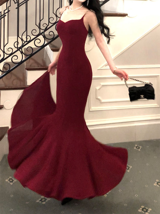 Sexy Mermaid Prom Dress Burgundy Evening Dress Birthday Outfit  L27