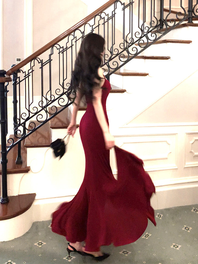 Sexy Mermaid Prom Dress Burgundy Evening Dress Birthday Outfit  L27