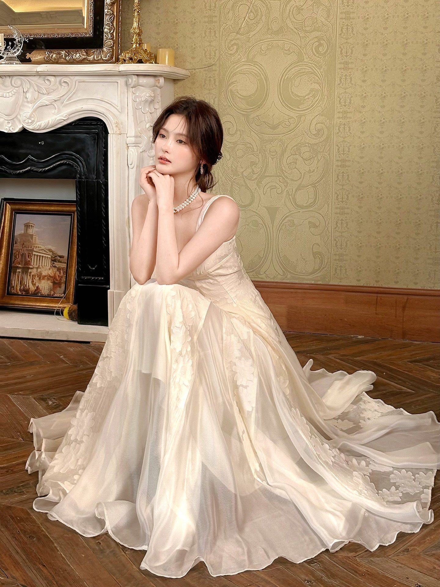 Square Neck A Line Prom Dress Lace Evening Dress Birthday Outfit  L28