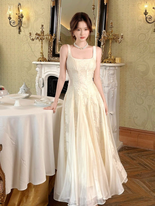 Square Neck A Line Prom Dress Lace Evening Dress Birthday Outfit  L28