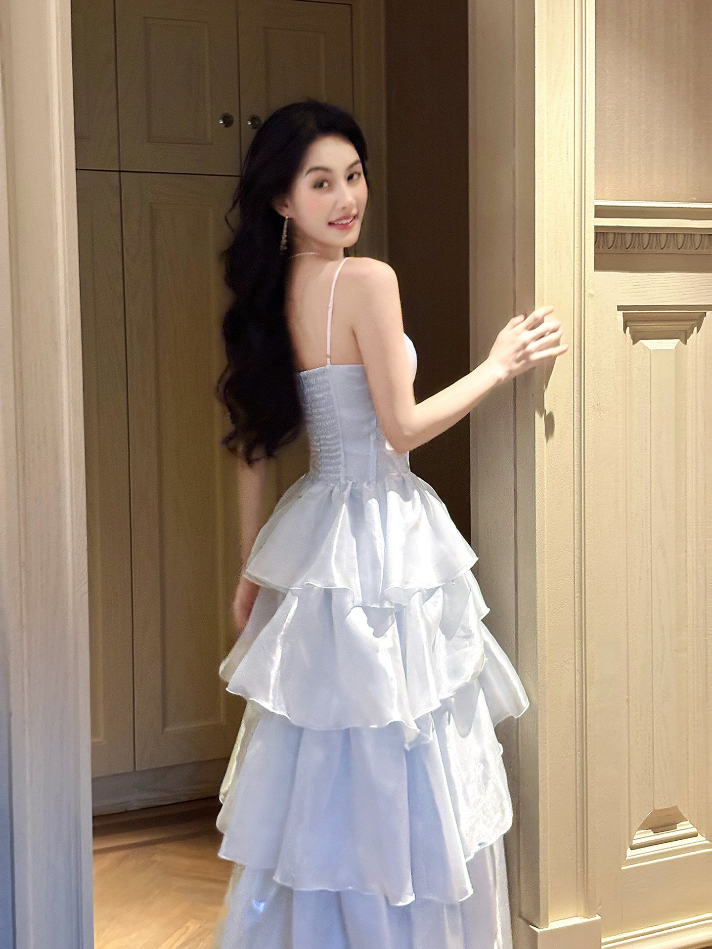 A Line Blue Layered Organza Prom Dress Sweet Formal Party Dress  L33