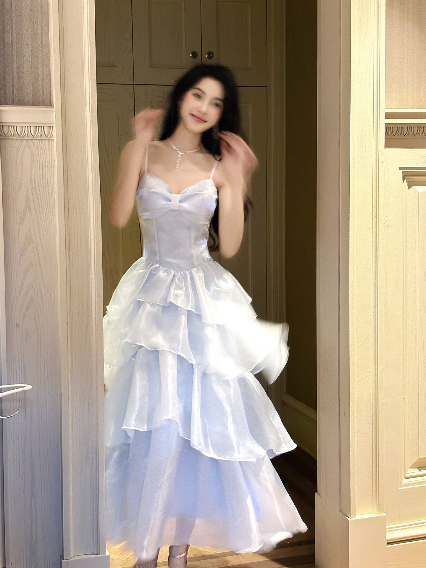 A Line Blue Layered Organza Prom Dress Sweet Formal Party Dress  L33