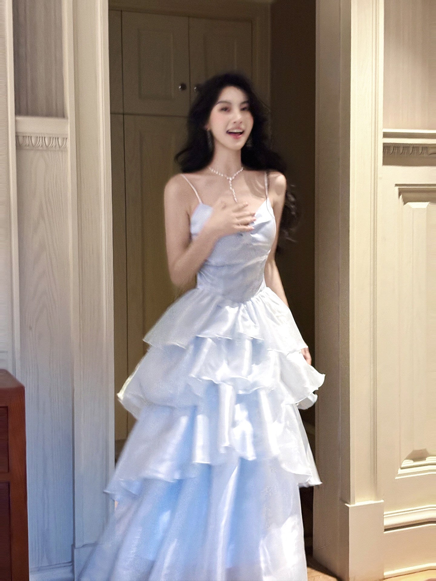 A Line Blue Layered Organza Prom Dress Sweet Formal Party Dress  L33
