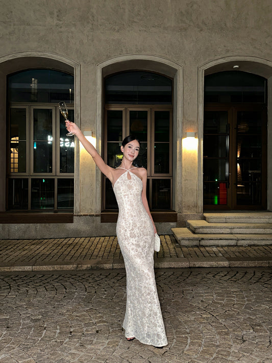 Sequin Lace Halter Birthday Mermaid  Dress  Cocktail Dress Prom Dress  L42