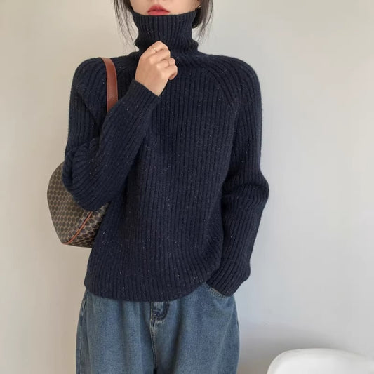 Women  High-neck Sweater Loose Fit  Knitted  Sweater  L5