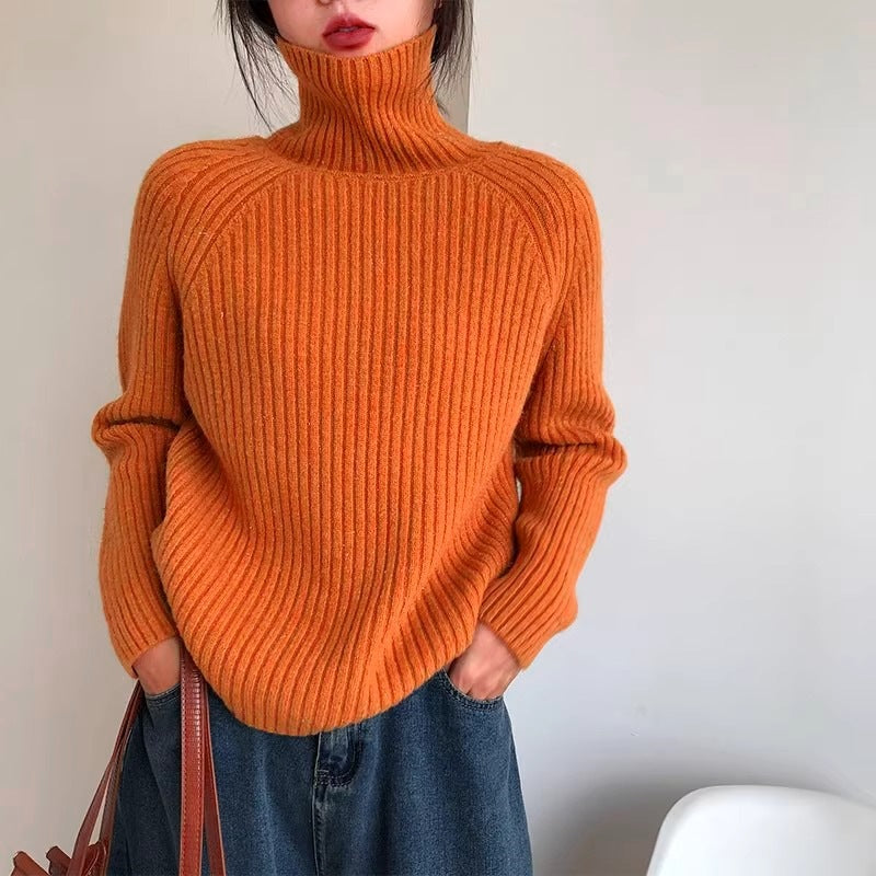 Women  High-neck Sweater Loose Fit  Knitted  Sweater  L5