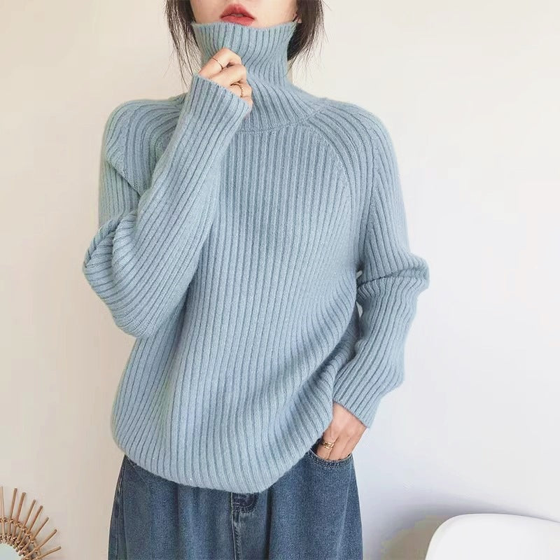 Women  High-neck Sweater Loose Fit  Knitted  Sweater  L5