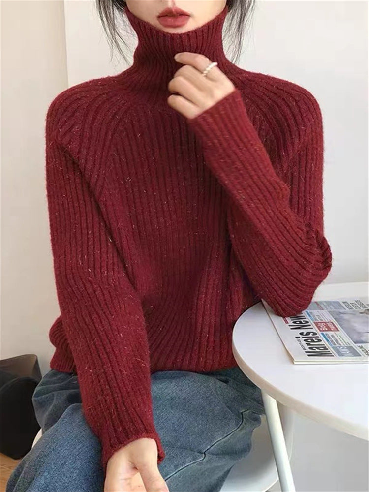 Women  High-neck Sweater Loose Fit  Knitted  Sweater  L5
