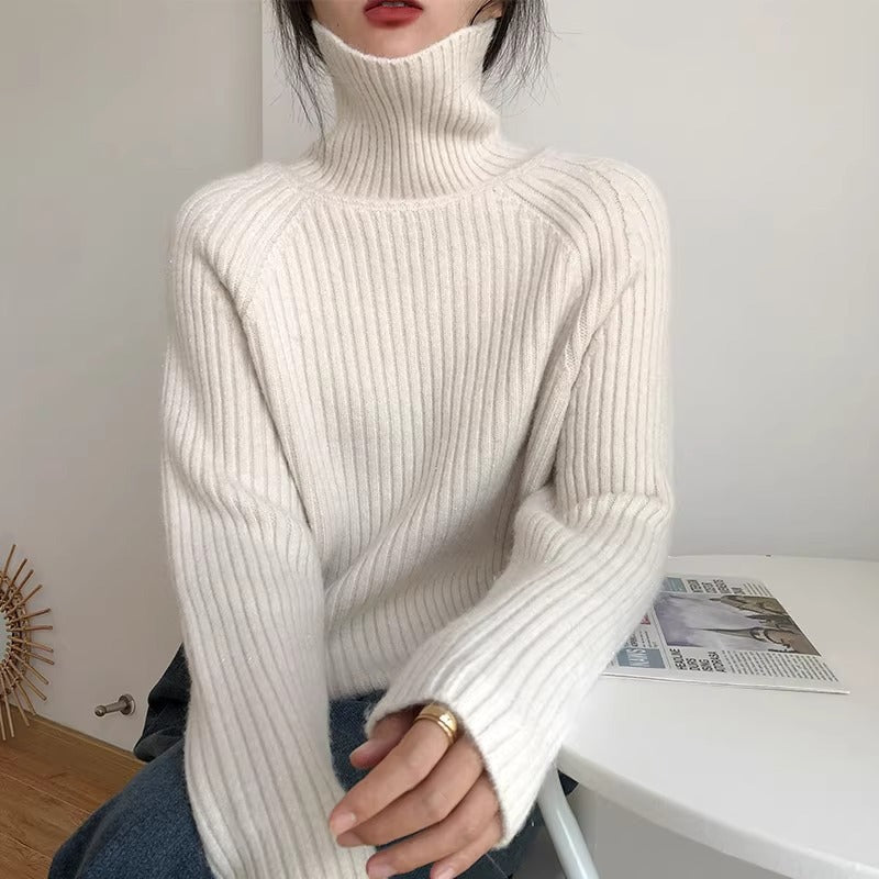 Women  High-neck Sweater Loose Fit  Knitted  Sweater  L5