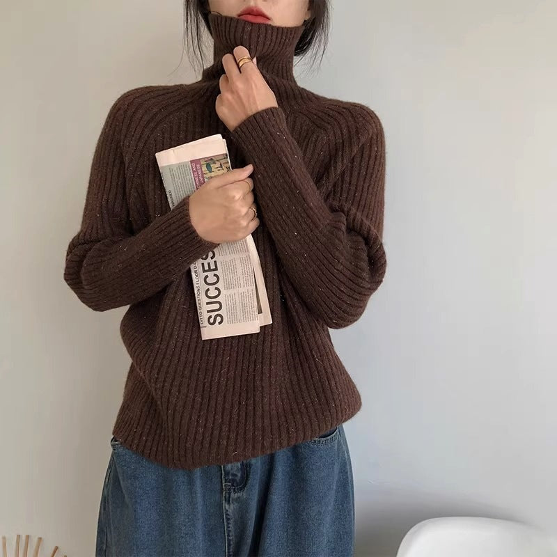 Women  High-neck Sweater Loose Fit  Knitted  Sweater  L5