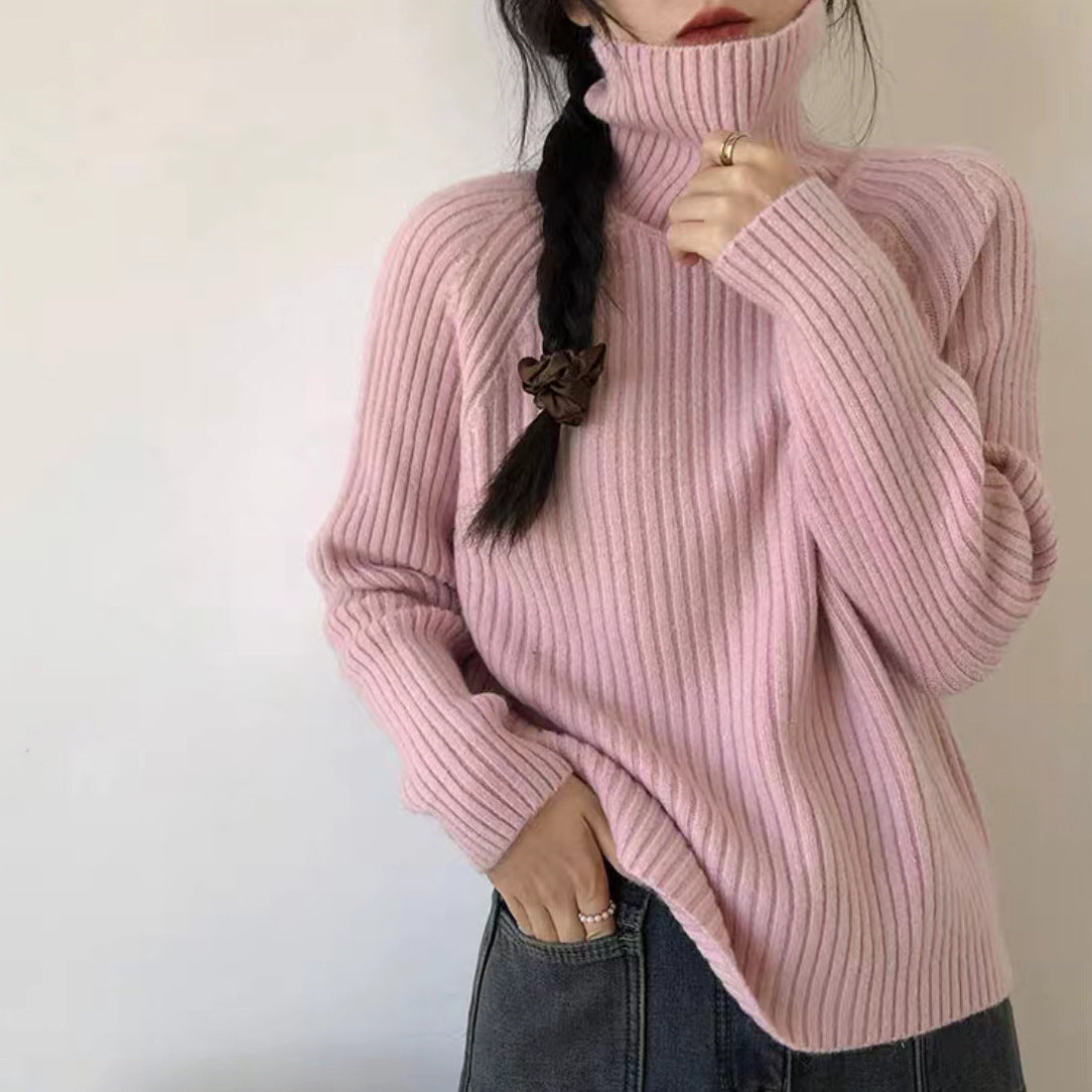 Women  High-neck Sweater Loose Fit  Knitted  Sweater  L5