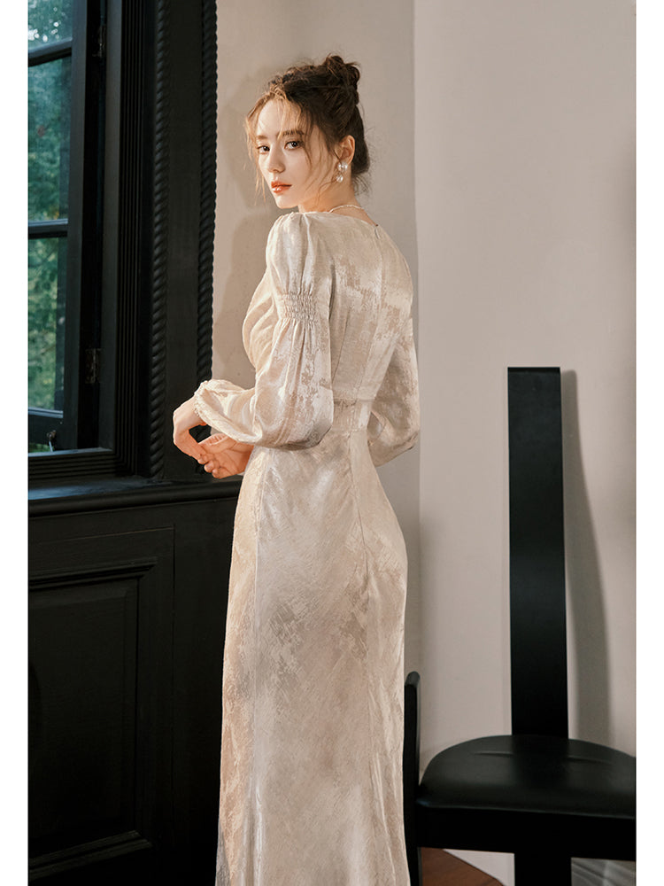 French-style Long-sleeved Mermaid Evening Dress Formal Party Dress L6