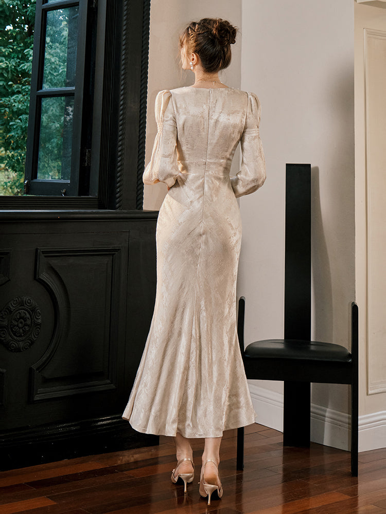 French-style Long-sleeved Mermaid Evening Dress Formal Party Dress L6