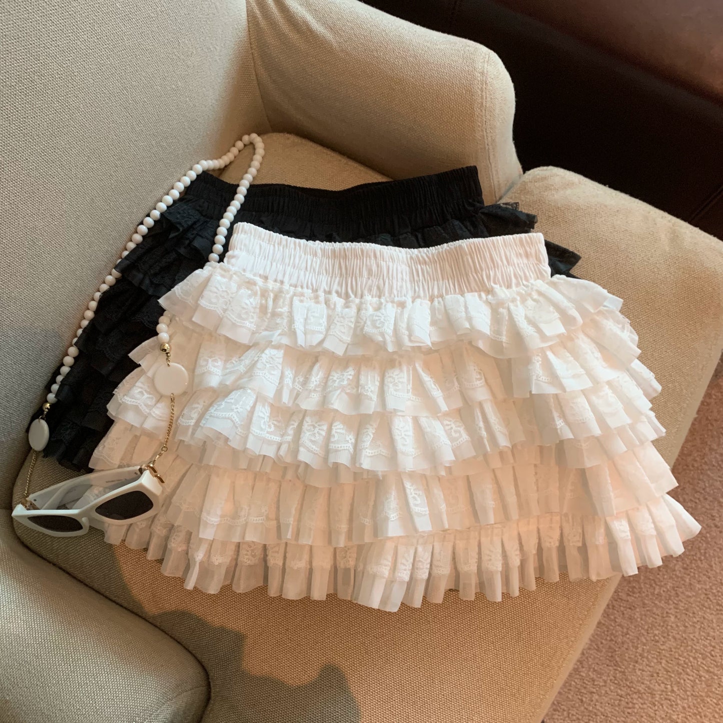Lace Cake Skort Puff Mini Skirt for Summer   L128