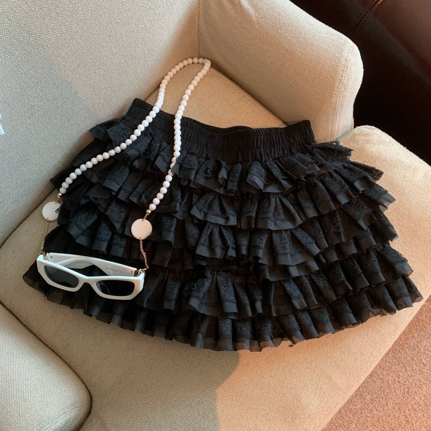 Lace Cake Skort Puff Mini Skirt for Summer   L128