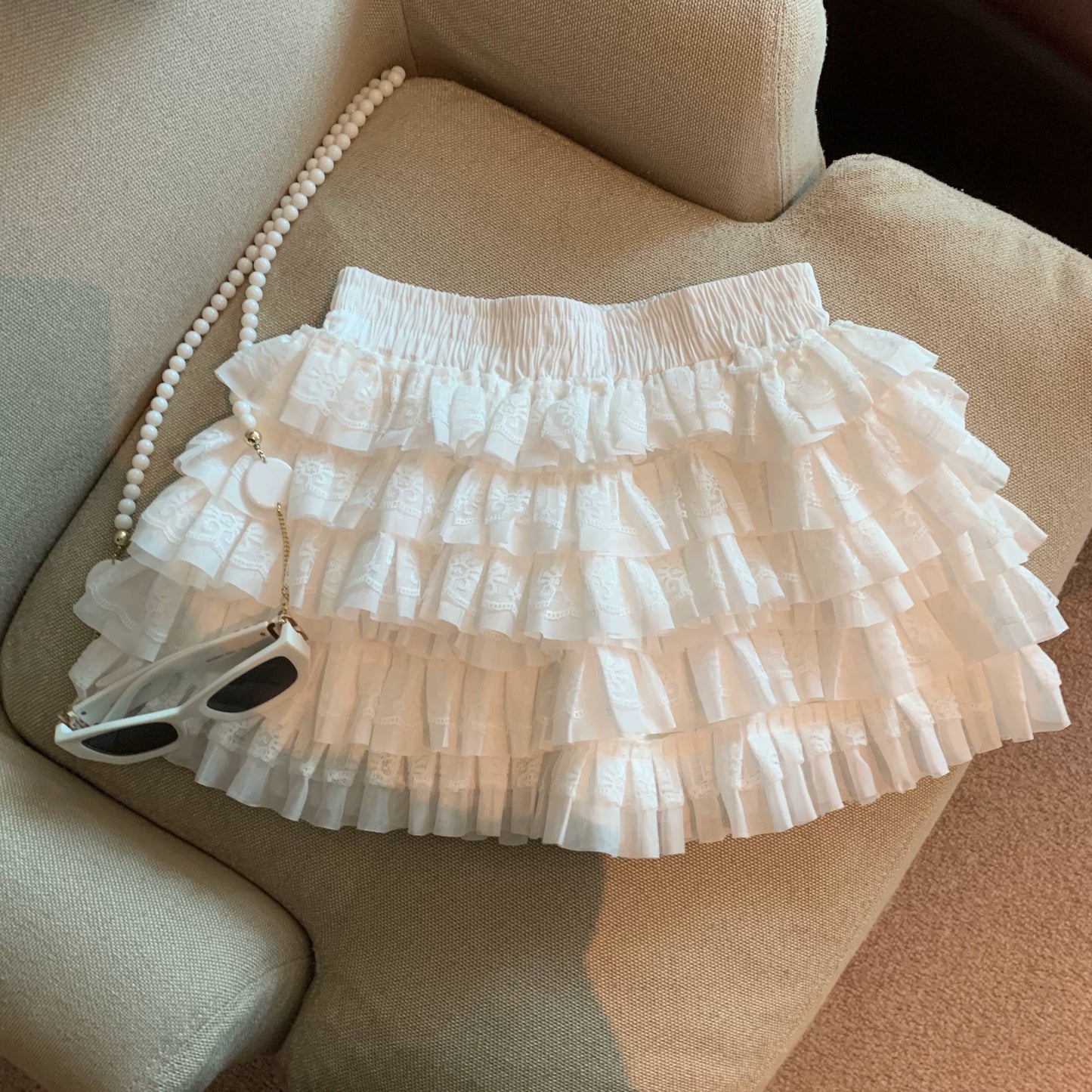 Lace Cake Skort Puff Mini Skirt for Summer   L128