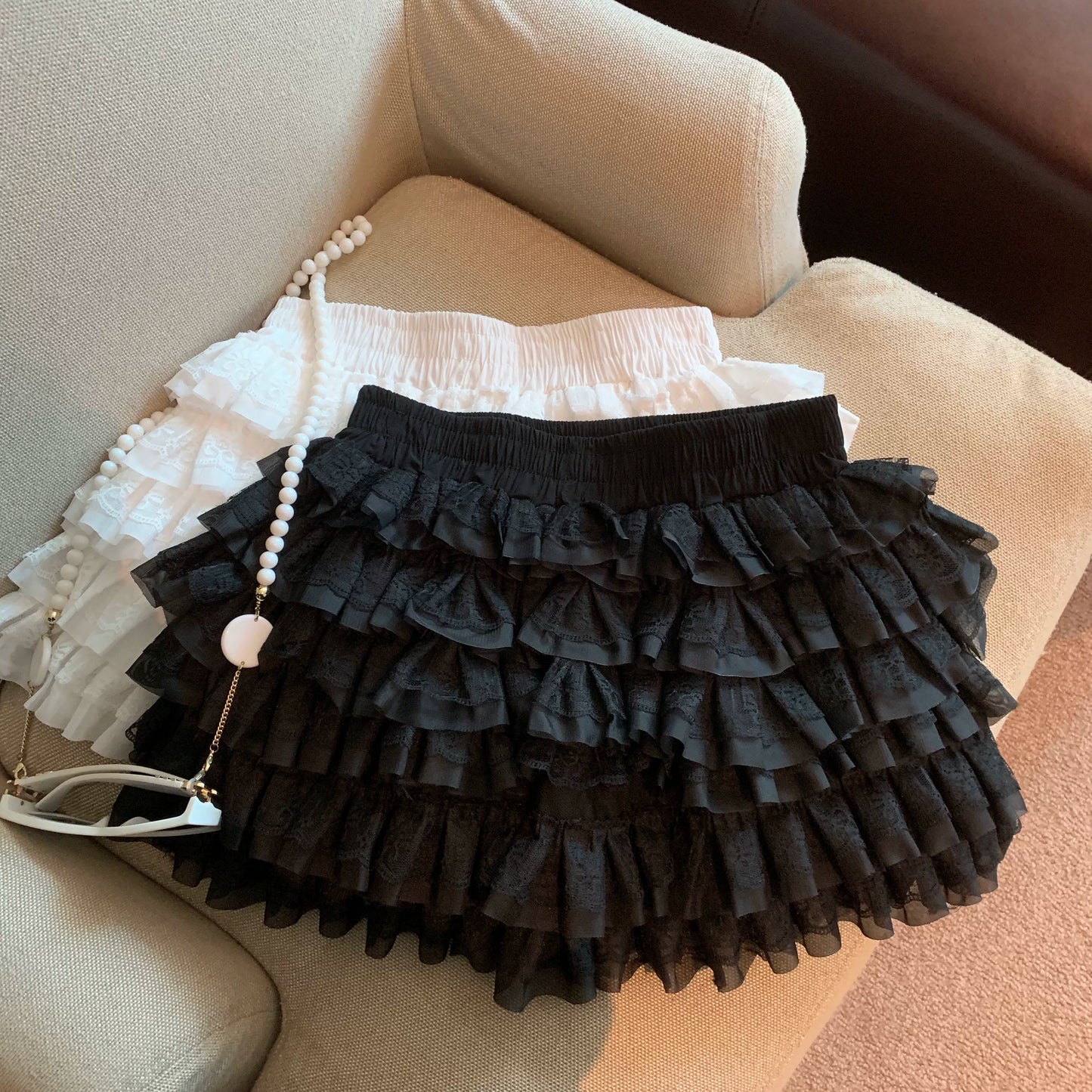 Lace Cake Skort Puff Mini Skirt for Summer   L128