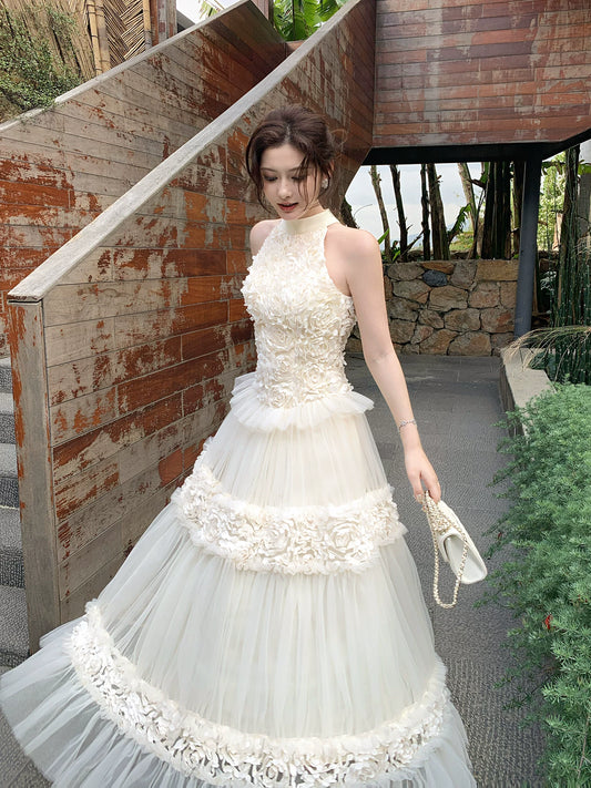 Lace Sleeveless A Line Birthday Dress  Flower Wedding Dress   L155