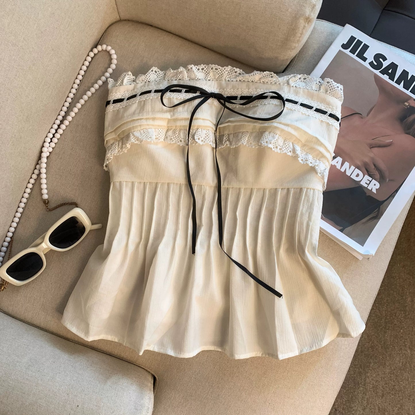 Lace Strappy Bow Sweet  Top  L128