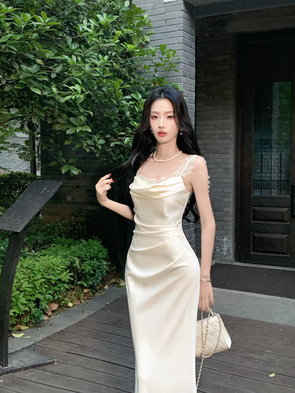 Lace Straps Mermaid Satin Evening Dress Sexy Birthday Dress P1655
