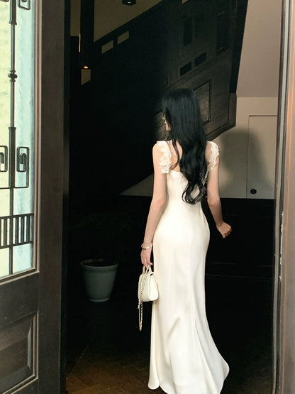 Lace Straps Mermaid Satin Evening Dress Sexy Birthday Dress P1655