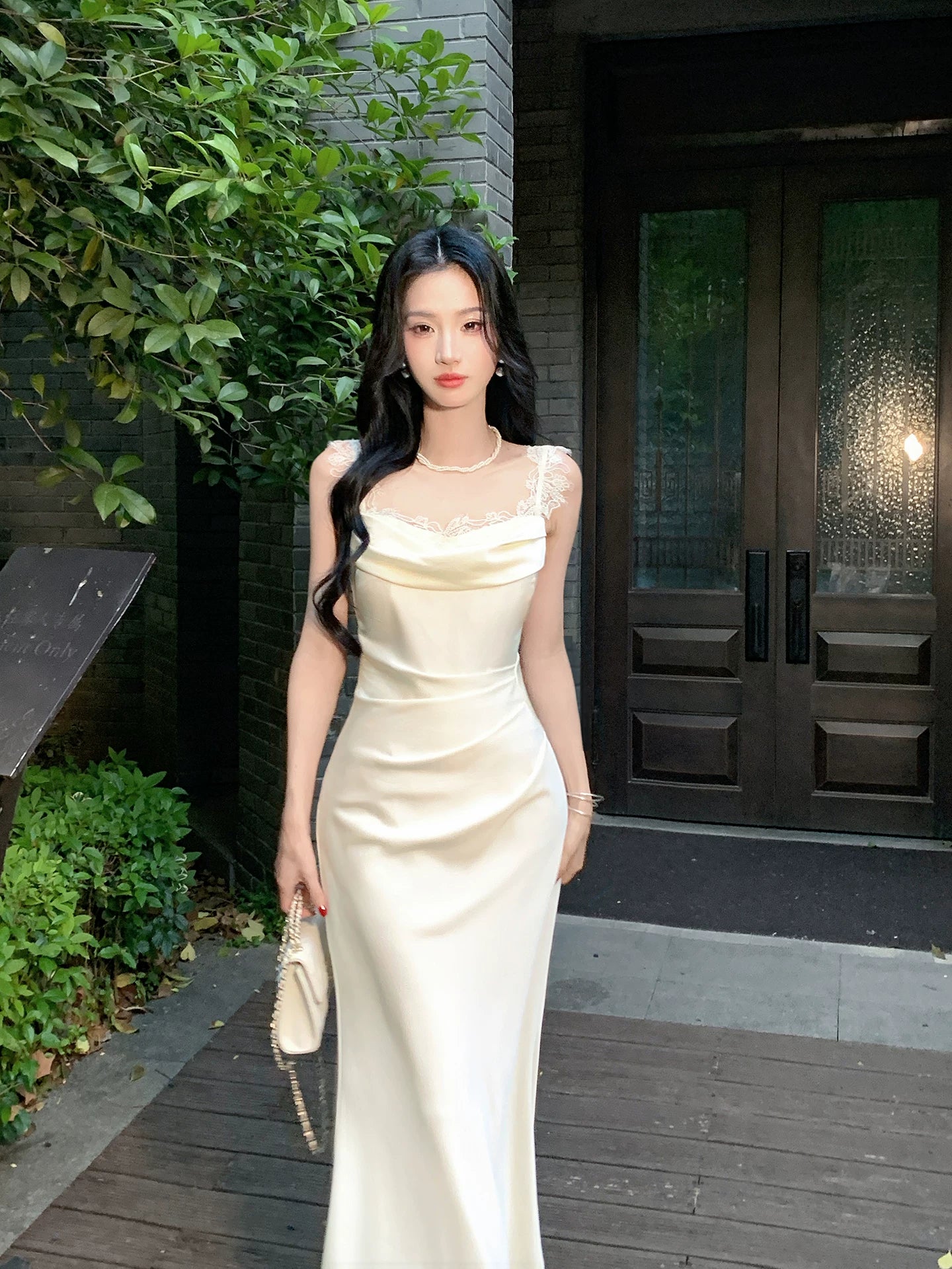 Lace Straps Mermaid Satin Evening Dress Sexy Birthday Dress P1655