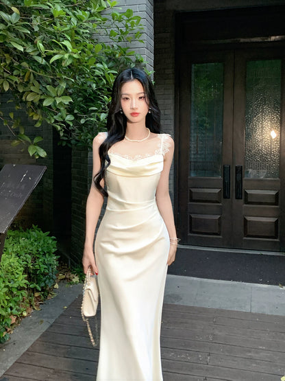 Lace Straps Mermaid Satin Evening Dress Sexy Birthday Dress P1655