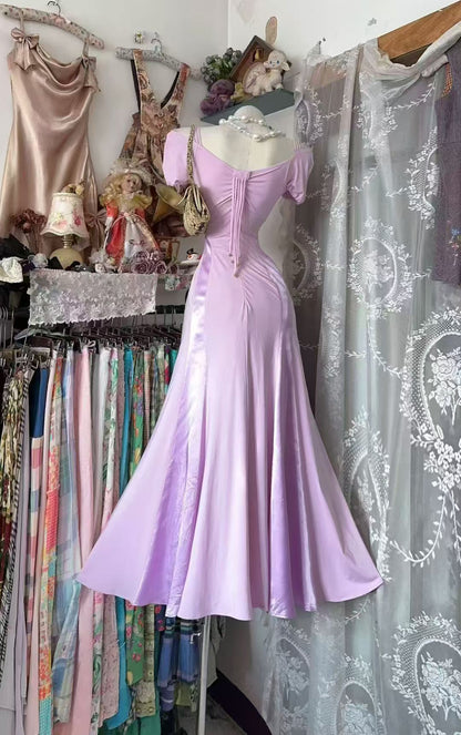 Lilac Mermaid Chiffon Prom Dress Formal Wedding Guest Dress  P1929