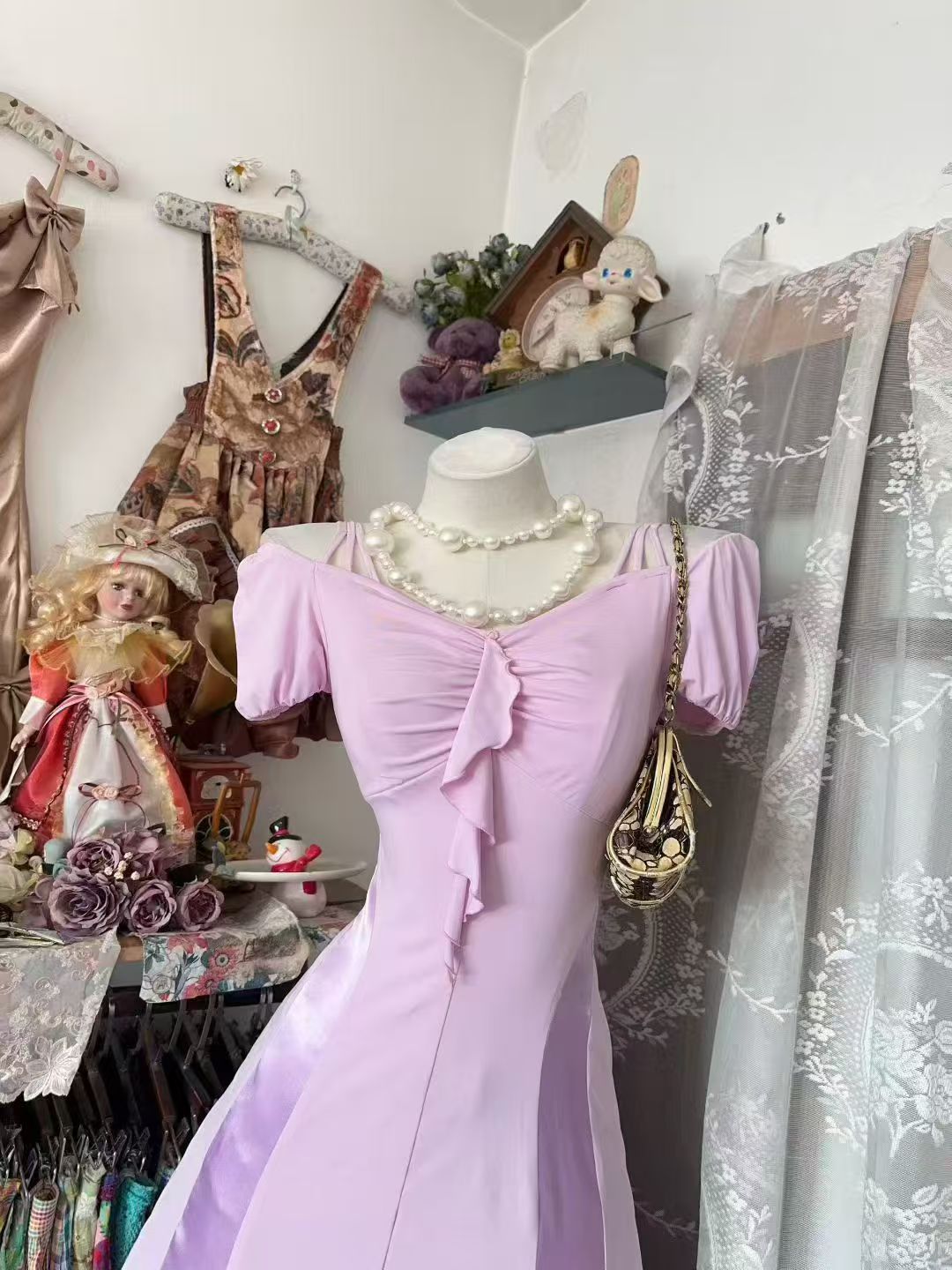 Lilac Mermaid Chiffon Prom Dress Formal Wedding Guest Dress  P1929