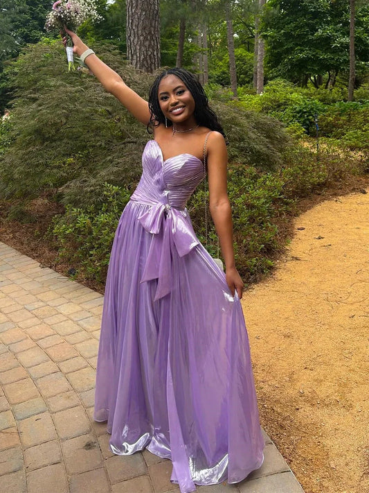 Lilac Pleated A Line Formal Prom Dress Wedding Guest Dress  P2593