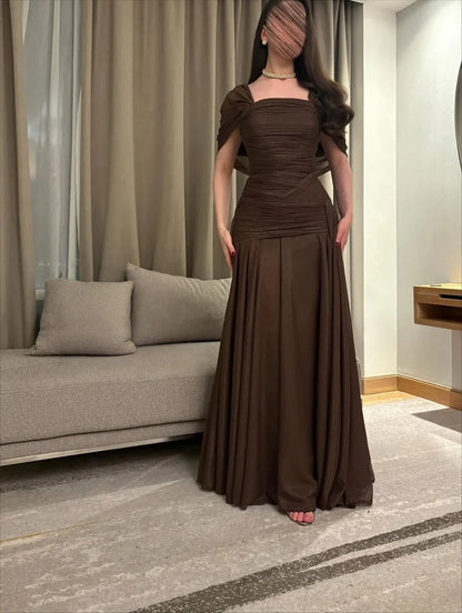 Long Brown Chiffon Prom Dress Formal Wedding Guest Gown  P1115