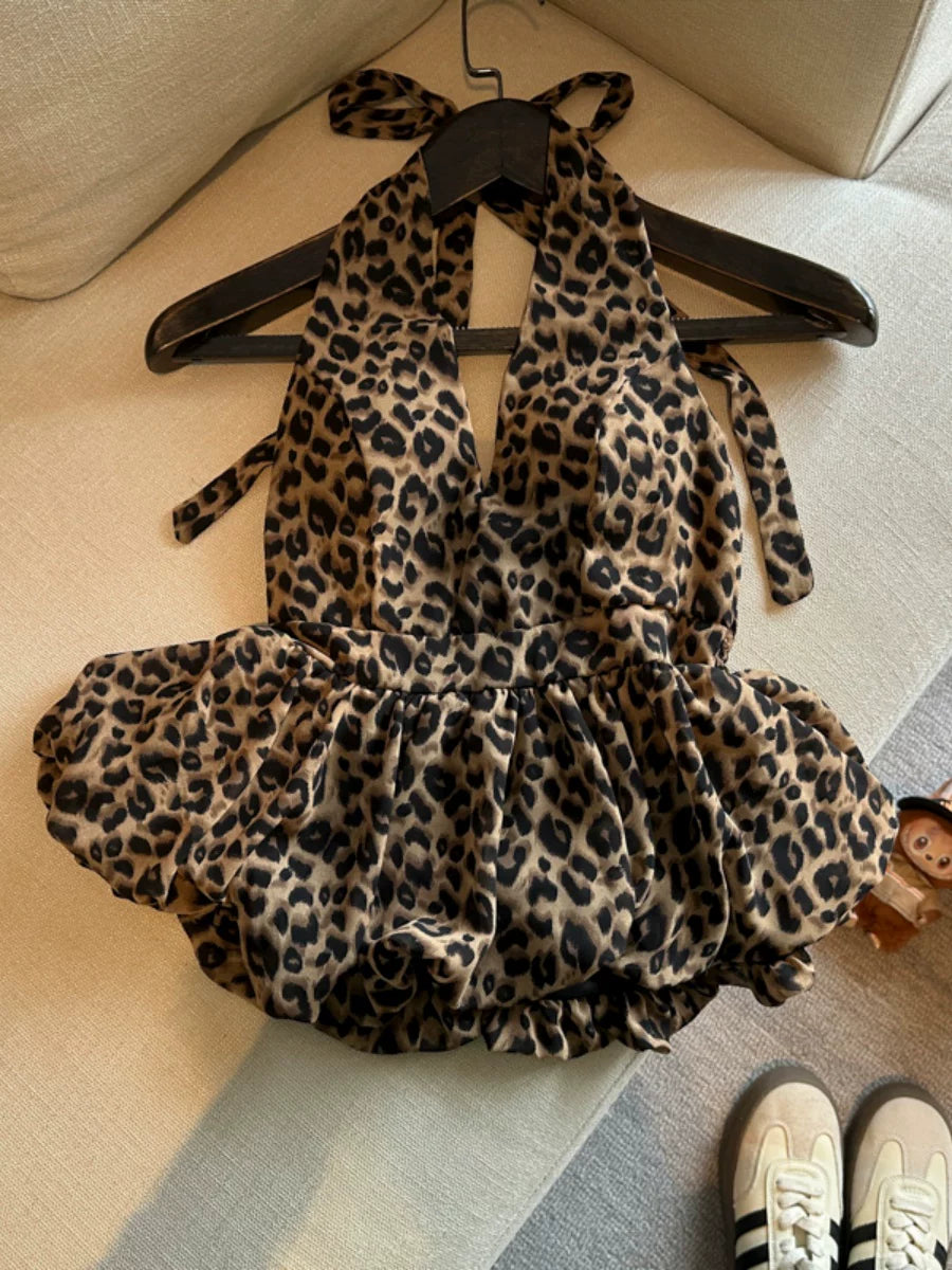 Maillard-style Sexy Leopard Print Halter Top  L134