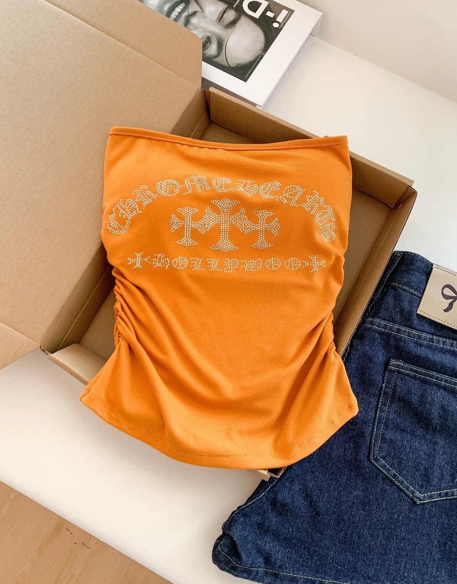 Maillard  Ruched Bandeau Crop Top with Built-in Cups   L119