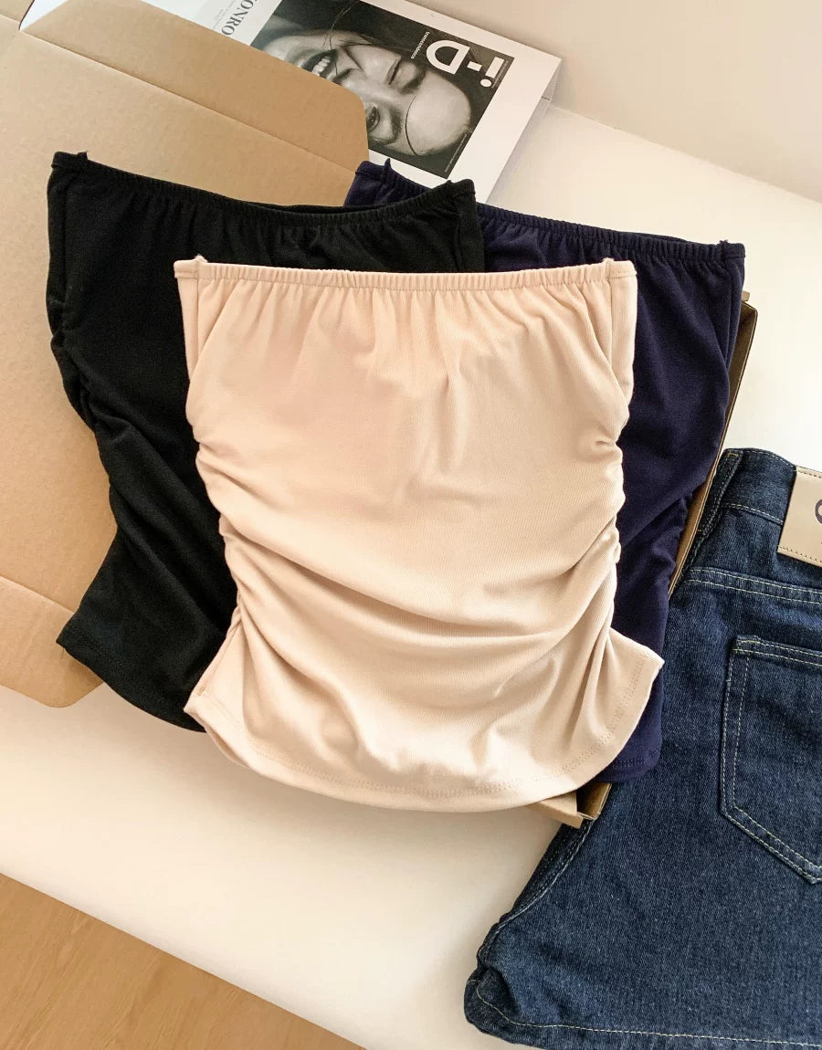 Maillard  Ruched Bandeau Crop Top with Built-in Cups   L119