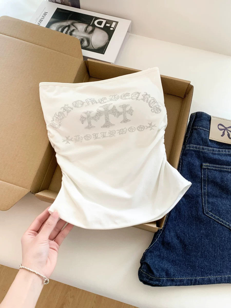Maillard  Ruched Bandeau Crop Top with Built-in Cups   L119