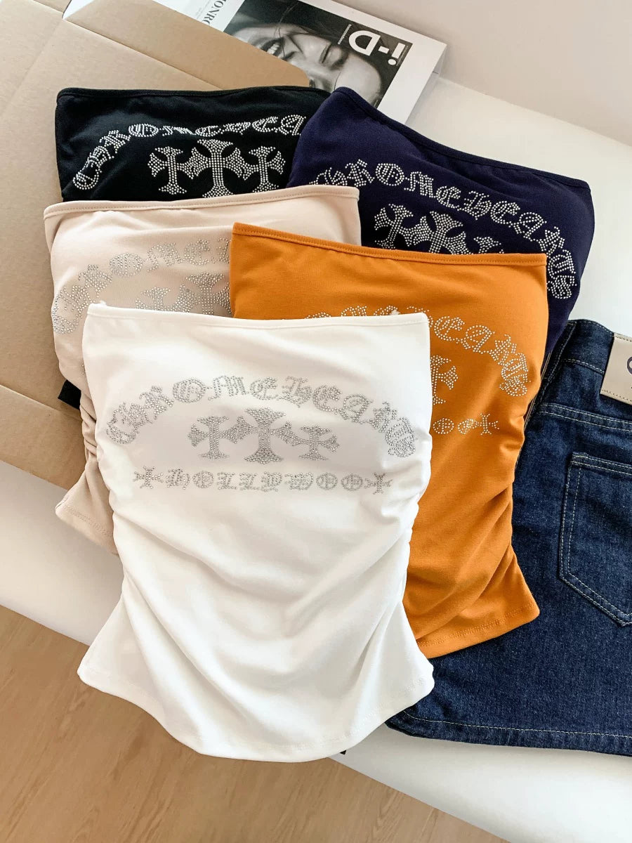 Maillard  Ruched Bandeau Crop Top with Built-in Cups   L119