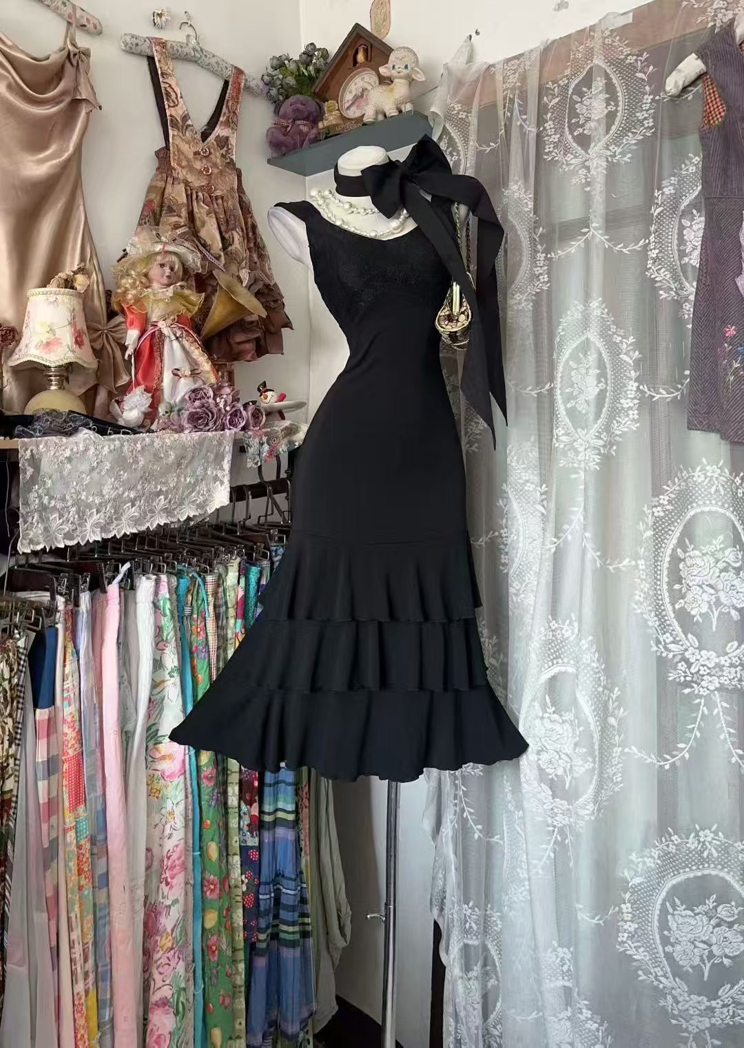Mermaid Black Ruffled Homecoming Dress Layered Evening Dress   P2080
