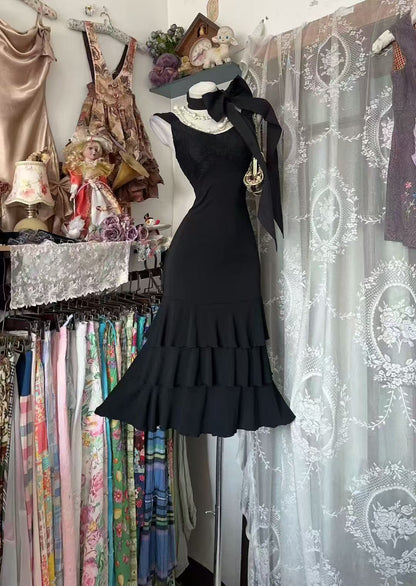 Mermaid Black Ruffled Homecoming Dress Layered Evening Dress   P2080