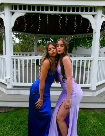 Mermaid Lilac Satin Prom Dress With Slit  P1605
