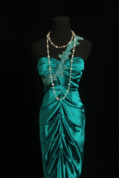 Mermaid Turquoise Satin Prom Dress One Shoulder Evening Gown  P1363