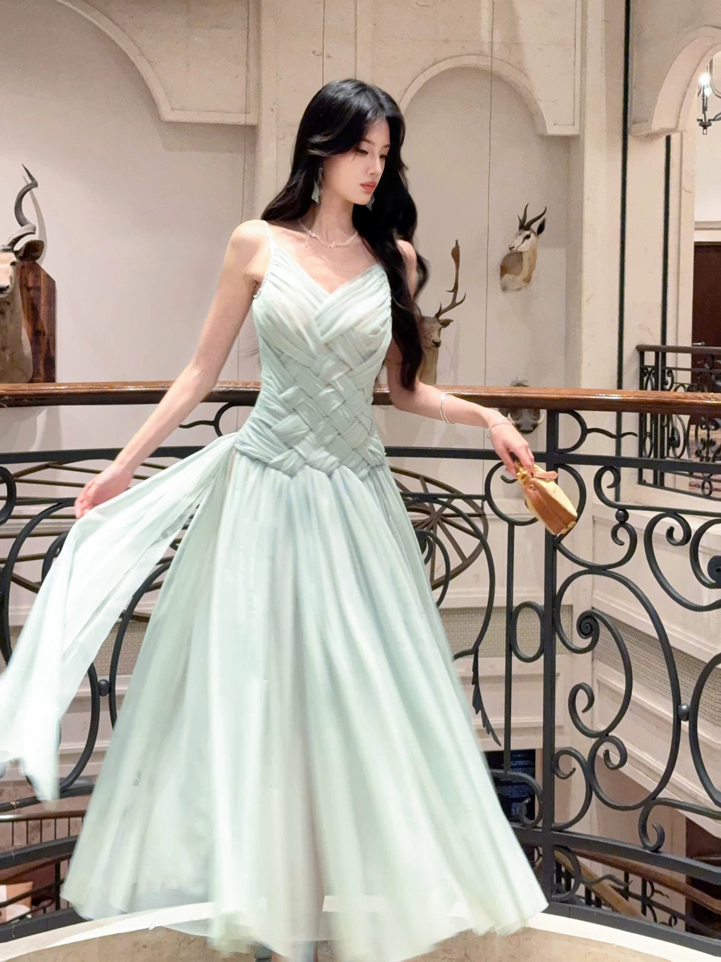 Mint Green A Line Chiffon Prom Dress Formal Wedding Guest Dress  L107