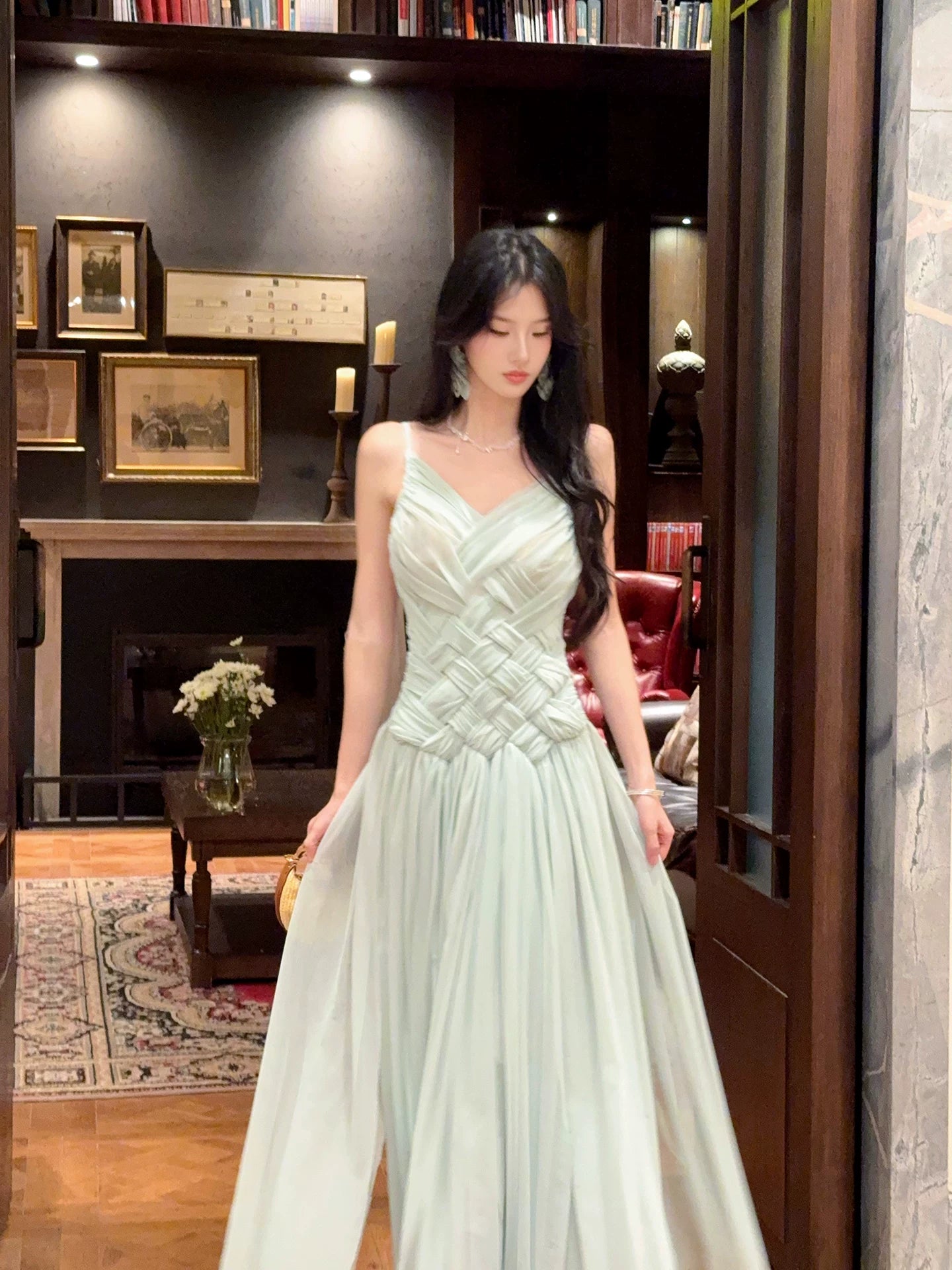 Mint Green A Line Chiffon Prom Dress Formal Wedding Guest Dress  L107