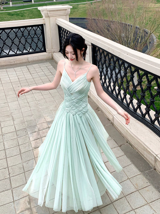 Mint Green A Line Chiffon Prom Dress Formal Wedding Guest Dress  L107