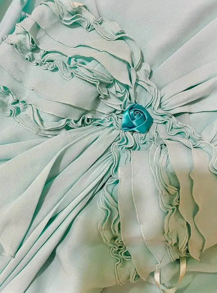 Mint Green Long Chiffon Prom Dress Ruffled Evening Dress Bridesmaids Dresses  P1174