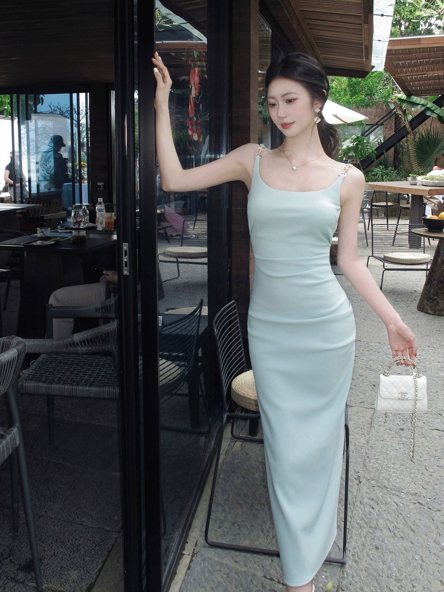 Mint Green Square Neck Sheath Party Dress   L153
