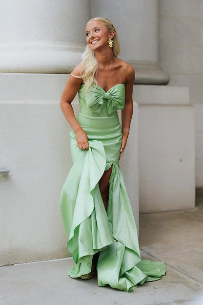 Mint Green Sweetheart Mermaid Satin Long Prom Dress  P2449