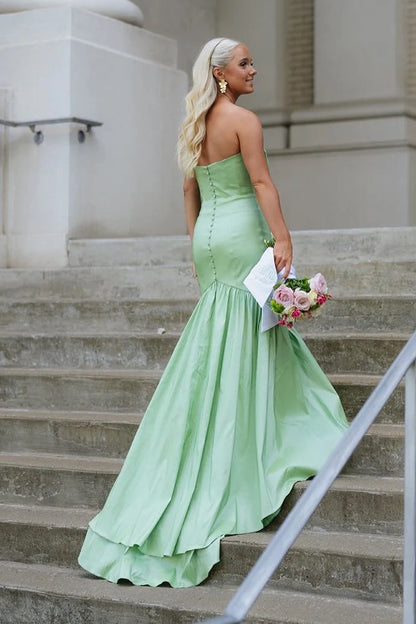 Mint Green Sweetheart Mermaid Satin Long Prom Dress  P2449