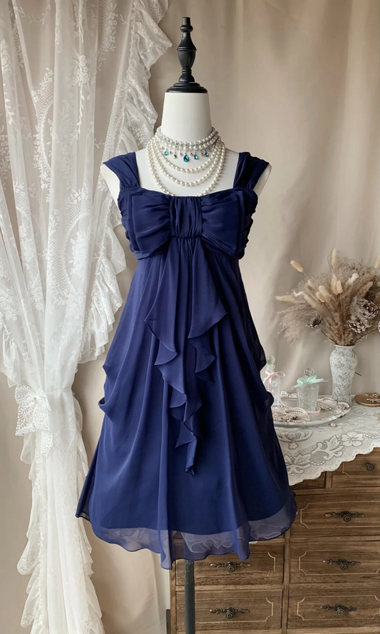Navy Blue A Line Ruffled Chiffon Short Homecoming Dress  P1094